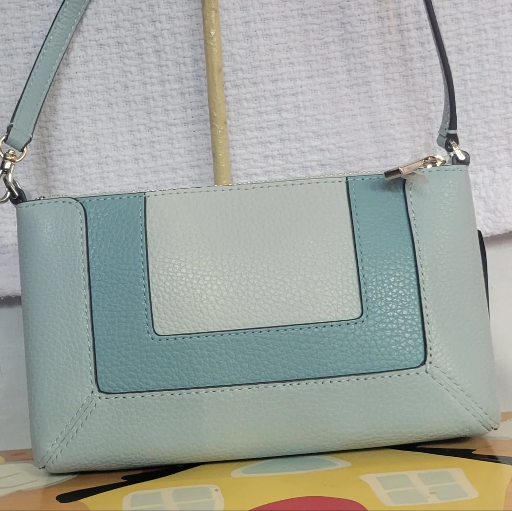 kate spade Two-Tone Light Blue Leather Clutch Bag - Picture 3 of 10